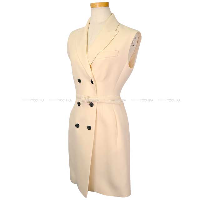 Dior Vests A-line Sleeveless Blazer Dress with Belt Ivory Virgin wool/cotton/nylon 34 421R39A1166[BRAND NEW][Authentic]