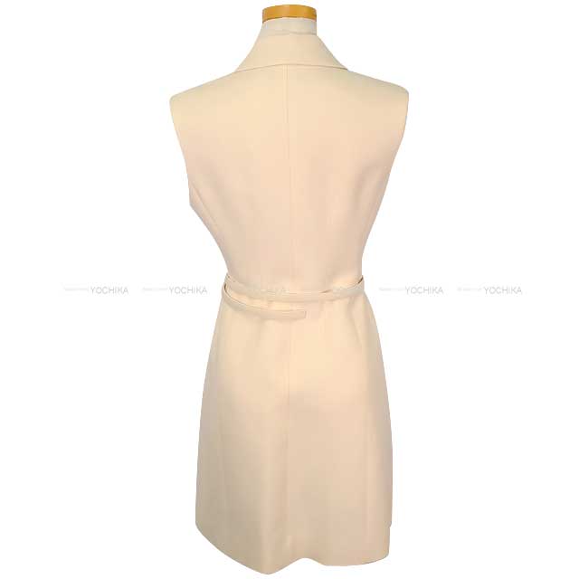 Dior Vests A-line Sleeveless Blazer Dress with Belt Ivory Virgin wool/cotton/nylon 34 421R39A1166[BRAND NEW][Authentic]