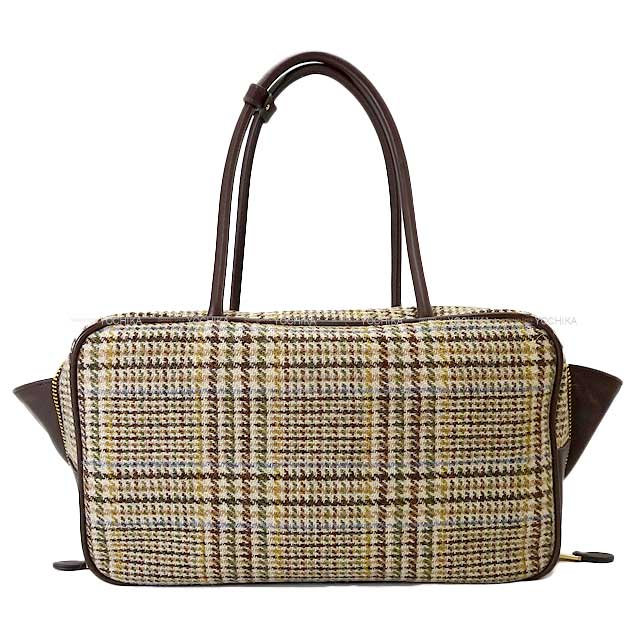 2024AW Miu Miu Handbag Beau tartan top-handle Cacao Wool/Nyron Gold HW 5BB163[EXCELLENT][Authentic]