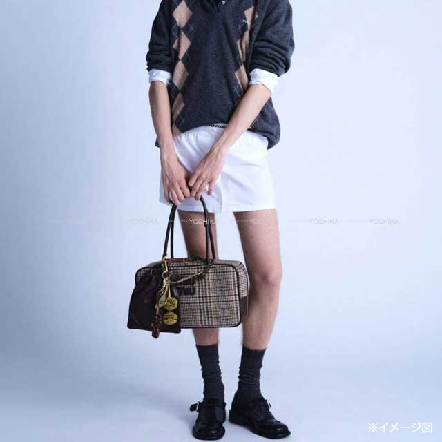 2024AW Miu Miu Handbag Beau tartan top-handle Cacao Wool/Nyron Gold HW 5BB163[EXCELLENT][Authentic]