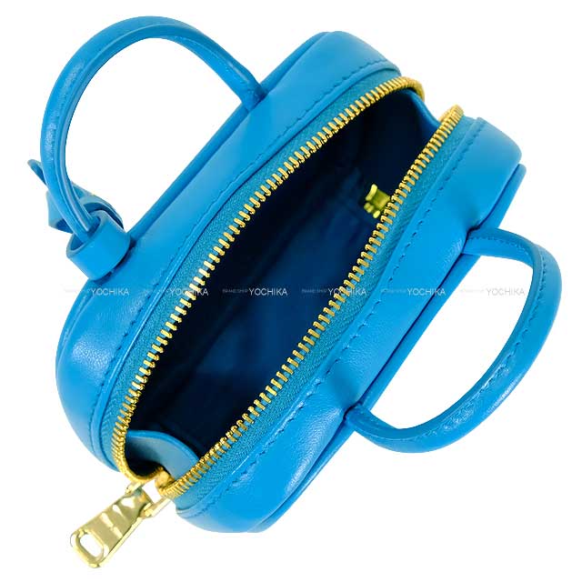 Miu Miu bag charm Top Handle Beau leather micro bag Leather trick Voyage Blue Calf Gold HW 5NR036[BRAND NEW][Authentic]