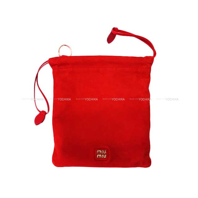 Miu Miu Pouch drawstring purse Lacquer Red Suede Gold HW 5NG010[BRAND NEW][Authentic]