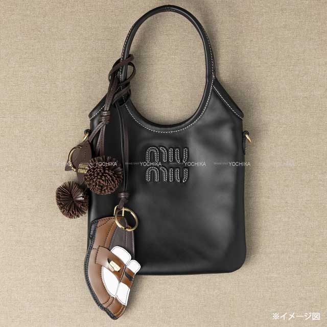 Miu Miu bag charm Penny Loafer leather keychain trick with mirror Cognac/White/Black Calfskin Gold HW 5TL532[BRAND NEW][Authentic]