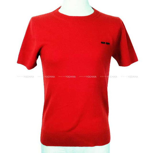 Miu Miu Sweater Short sleeve logo Rouge Red Cashmere 36 MML842[EXCELLENT][Authentic]