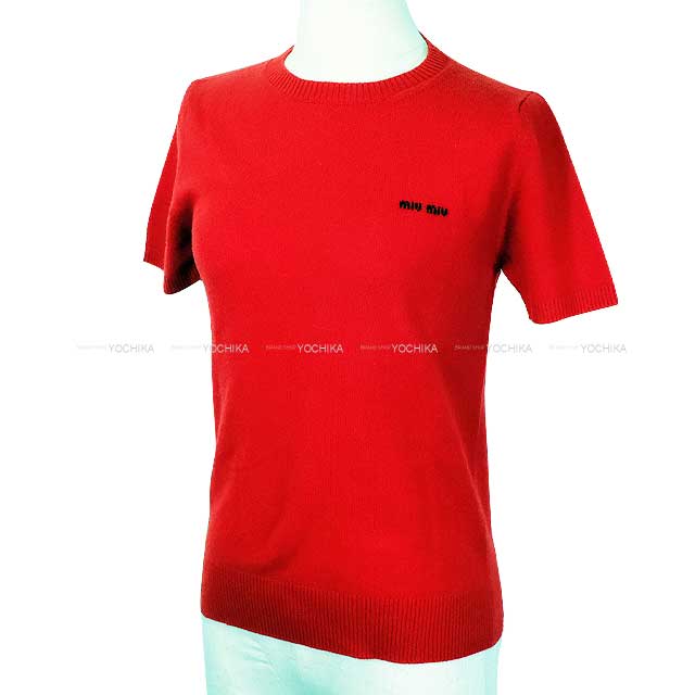 Miu Miu Sweater Short sleeve logo Rouge Red Cashmere 36 MML842[EXCELLENT][Authentic]