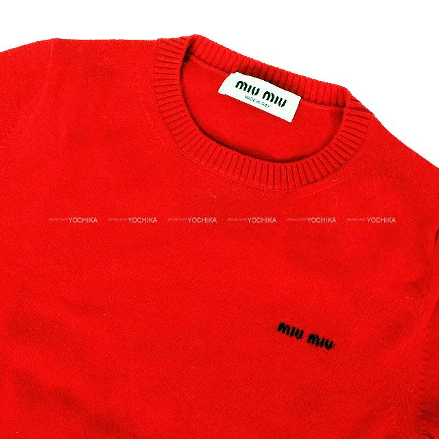 Miu Miu Sweater Short sleeve logo Rouge Red Cashmere 36 MML842[EXCELLENT][Authentic]