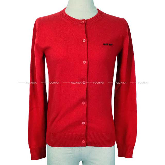 Miu Miu Cardigan Long Sleeve Knit Logo Rouge Red Cashmere 36 MMF787[BRAND NEW][Authentic]