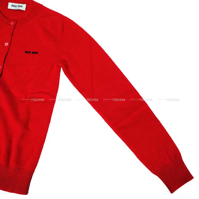 Miu Miu Cardigan Long Sleeve Knit Logo Rouge Red Cashmere 36 MMF787[BRAND NEW][Authentic]