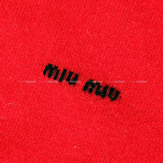 Miu Miu Cardigan Long Sleeve Knit Logo Rouge Red Cashmere 36 MMF787[BRAND NEW][Authentic]