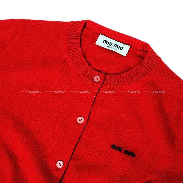 Miu Miu Cardigan Long Sleeve Knit Logo Rouge Red Cashmere 36 MMF787[BRAND NEW][Authentic]