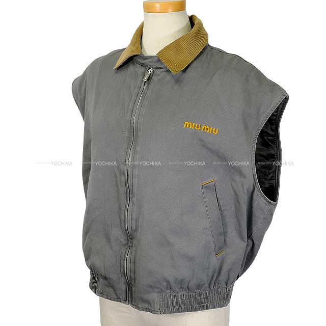 Miu Miu Blouson Chambray Vest velvet collar Grey Cotton 38 GWB240[BRAND NEW][Authentic]