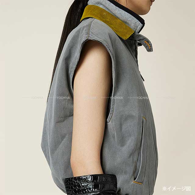 Miu Miu Blouson Chambray Vest velvet collar Grey Cotton 38 GWB240[BRAND NEW][Authentic]