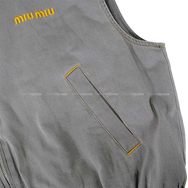 Miu Miu Blouson Chambray Vest velvet collar Grey Cotton 38 GWB240[BRAND NEW][Authentic]