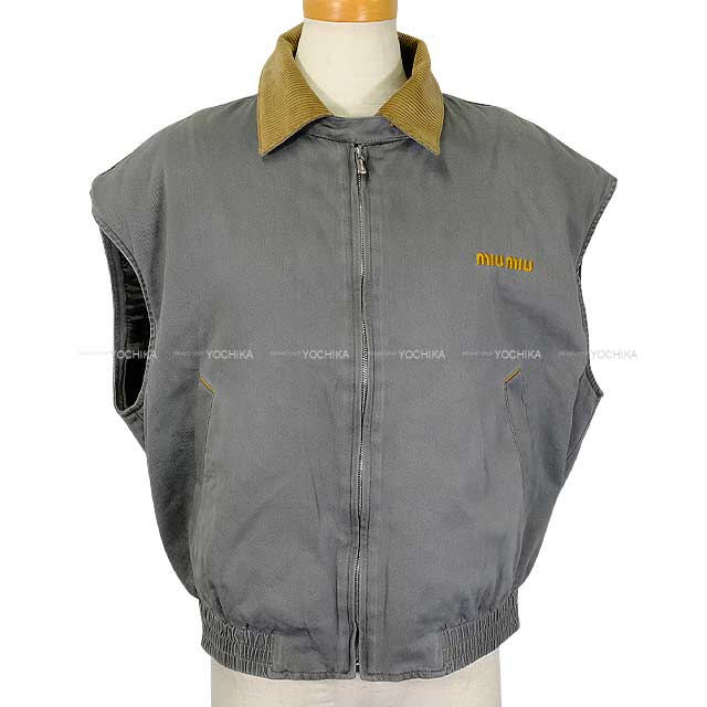 Miu Miu Blouson Chambray Vest velvet collar Grey Cotton 38 GWB240[BRAND NEW][Authentic]