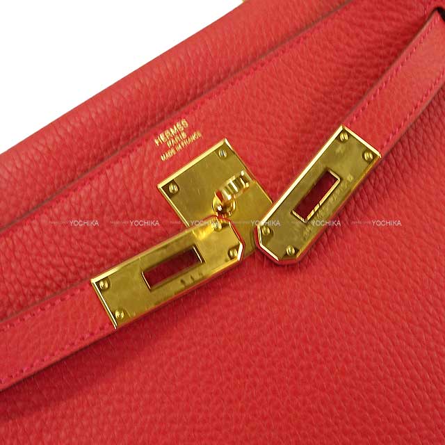 HERMES Shoulder bag Kelly28 Retourne Vermillon Taurillon Clemence Gold HW Stamp B[EXCELLENT][Authentic]