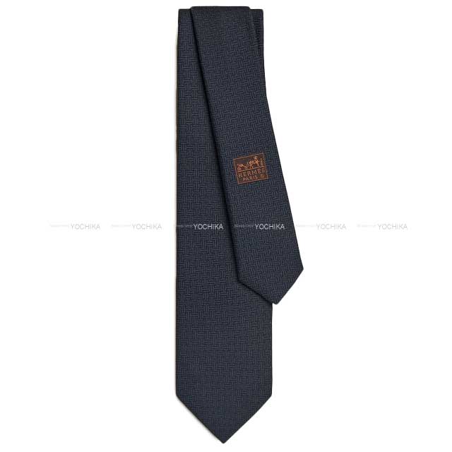 HERMES tie Terre D H Noir (Black) Silk[BRAND NEW][Authentic]