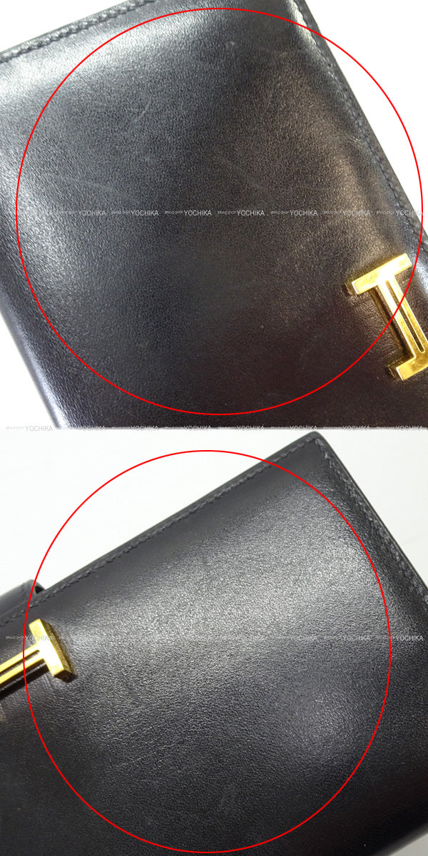 [Pre-loved] HERMES long wallet Bearn Soufflet Noir (Black) Box Calf Gold HW Stamp D[USED AB][Authentic]