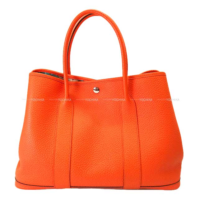 [Pre-loved] HERMES tote bag Garden Party 36 PM All Leather Camail Orange Poppy/Lime/Bleu Atoll Vache Country Silver HW Stamp A[USED SA][Authentic]