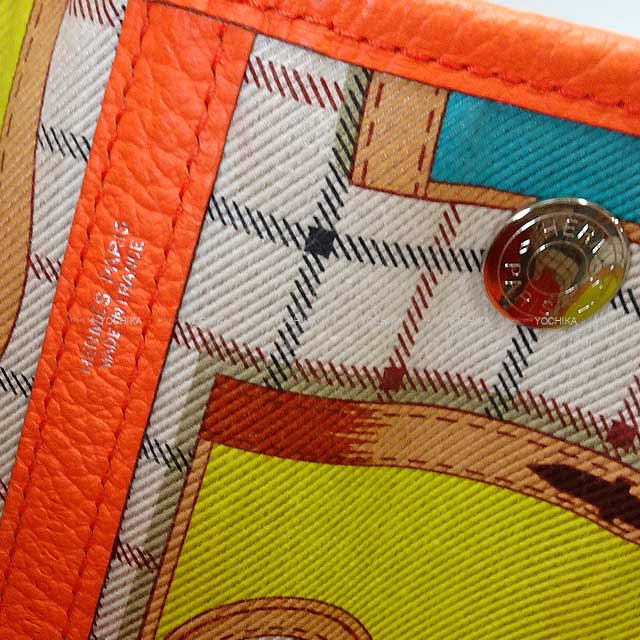 [Pre-loved] HERMES tote bag Garden Party 36 PM All Leather Camail Orange Poppy/Lime/Bleu Atoll Vache Country Silver HW Stamp A[USED SA][Authentic]