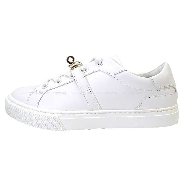 HERMES sneakers Women's Sneakers Day ＃36.5 Blanc (White) calf ＃36.5 Champagne Gold HW[EXCELLENT][Authentic]