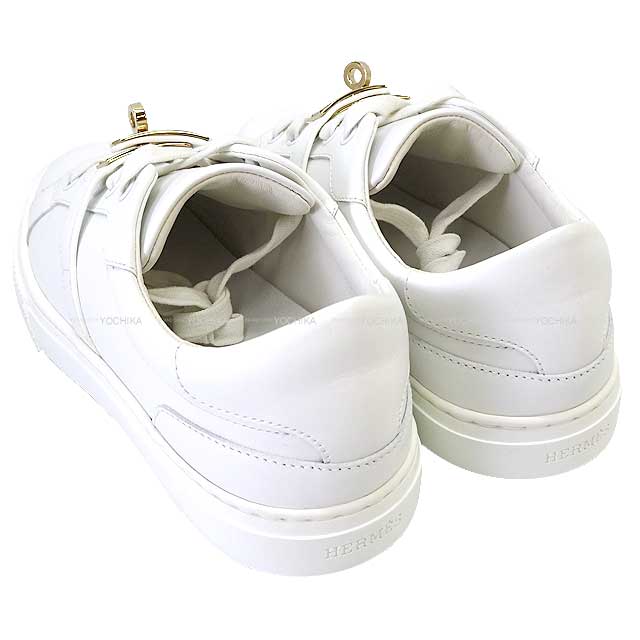 HERMES sneakers Women's Sneakers Day ＃36.5 Blanc (White) calf ＃36.5 Champagne Gold HW[EXCELLENT][Authentic]