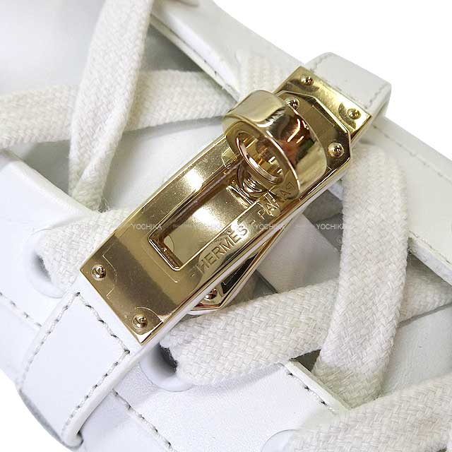 HERMES sneakers Women's Sneakers Day ＃36.5 Blanc (White) calf ＃36.5 Champagne Gold HW[EXCELLENT][Authentic]