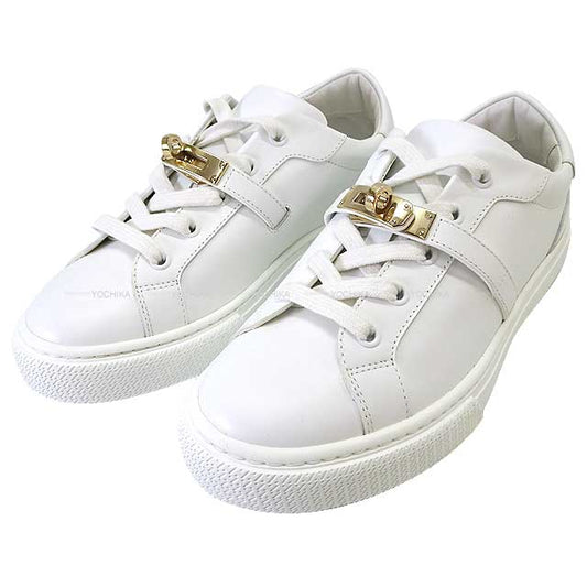 HERMES sneakers Women's Sneakers Day ＃36.5 Blanc (White) calf ＃36.5 Champagne Gold HW[EXCELLENT][Authentic]