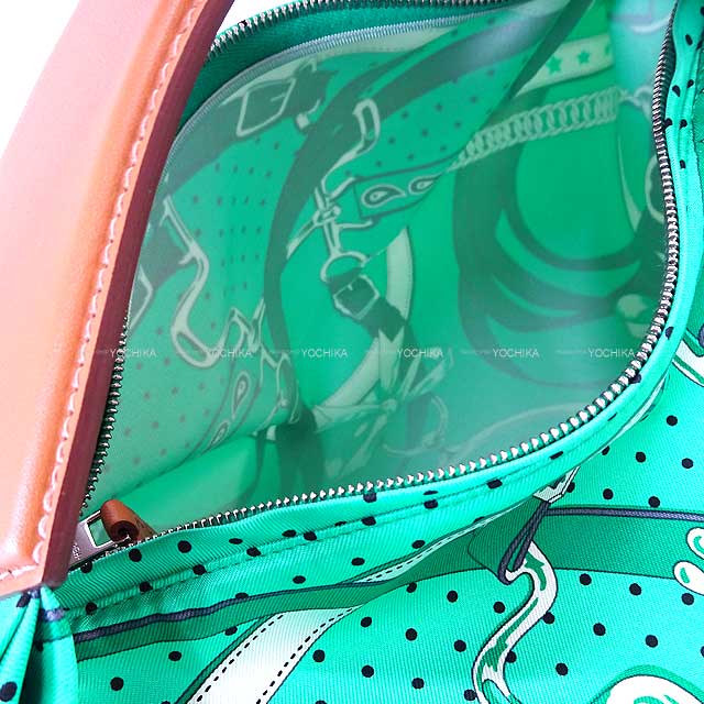 HERMES Handbag Pouch Balusoie La Promenade du Matin Bandana Vert comics/Naturel Silk/Vache Hunter Stamp B[EXCELLENT][Authentic]