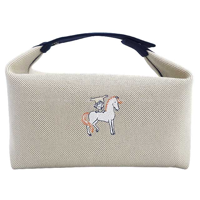 HERMES Pouch Bride a Brac GM Cabriole Gris Perle Toile H Silver HW[EXCELLENT][Authentic]
