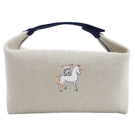 HERMES Pouch Bride a Brac GM Cabriole Gris Perle Toile H Silver HW[EXCELLENT][Authentic]