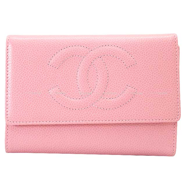 CHANEL Tri-fold wallet Compact Coco Mark 8 matching numbers Pink Graind Calf(Caviarskin) Gold HW A13225[EXCELLENT][Authentic]