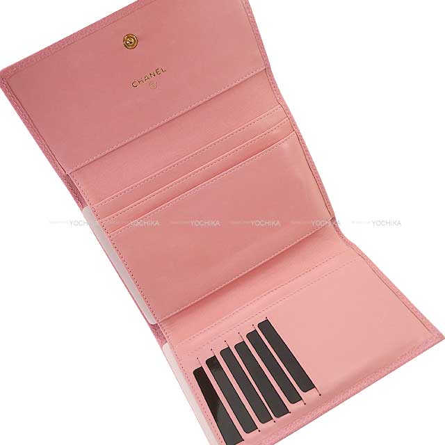 CHANEL Tri-fold wallet Compact Coco Mark 8 matching numbers Pink Graind Calf(Caviarskin) Gold HW A13225[EXCELLENT][Authentic]