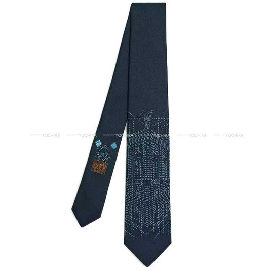 HERMES tie Pique Sellier Marine/Bleu Moyan/Ciel Silk100%[BRAND NEW][Authentic]