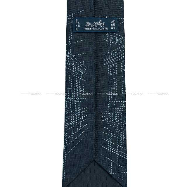 HERMES tie Pique Sellier Marine/Bleu Moyan/Ciel Silk100%[BRAND NEW][Authentic]