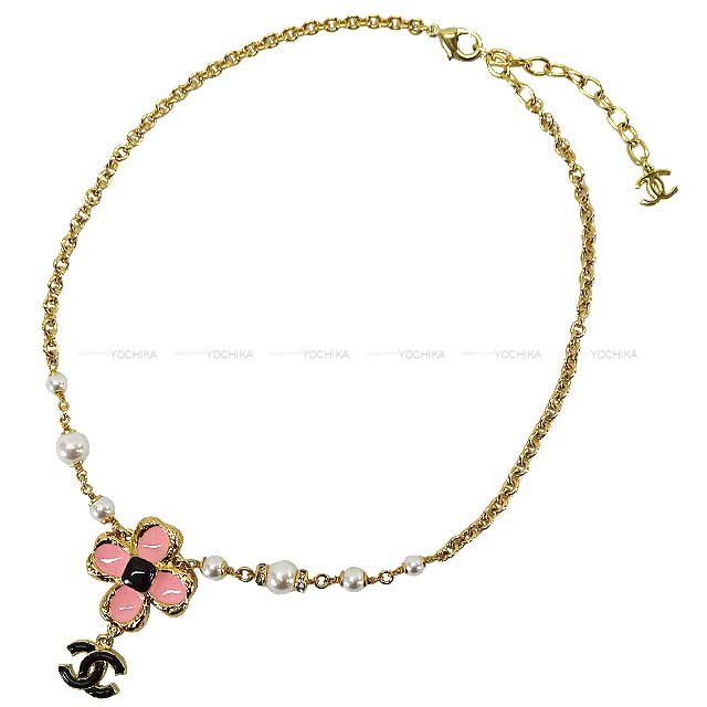 CHANEL necklace Flower COCO Mark Pearl Chain Gold/Pink Gold HW[EXCELLENT][Authentic]