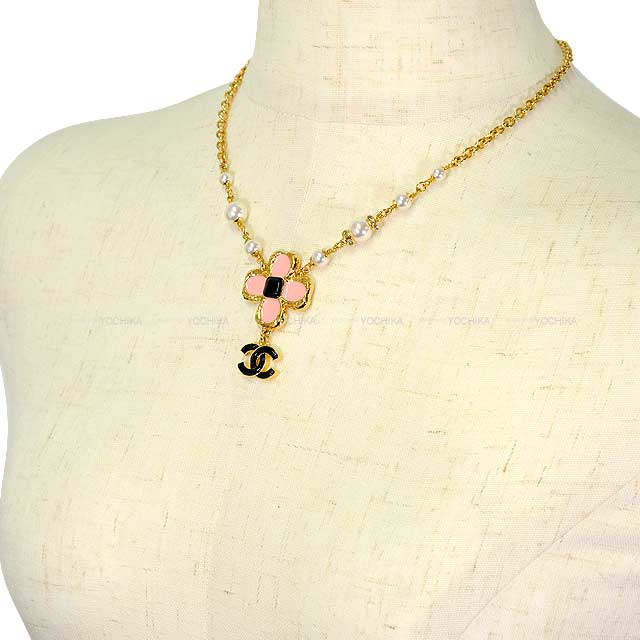 CHANEL necklace Flower COCO Mark Pearl Chain Gold/Pink Gold HW[EXCELLENT][Authentic]