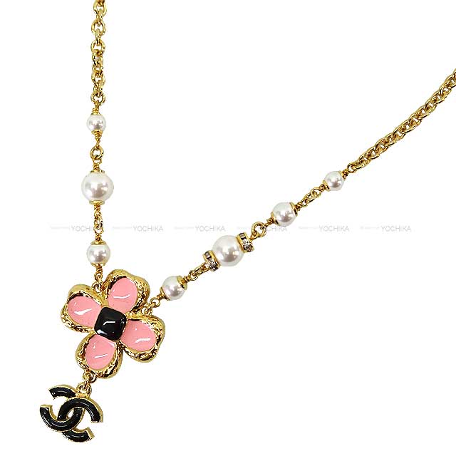 CHANEL necklace Flower COCO Mark Pearl Chain Gold/Pink Gold HW[EXCELLENT][Authentic]