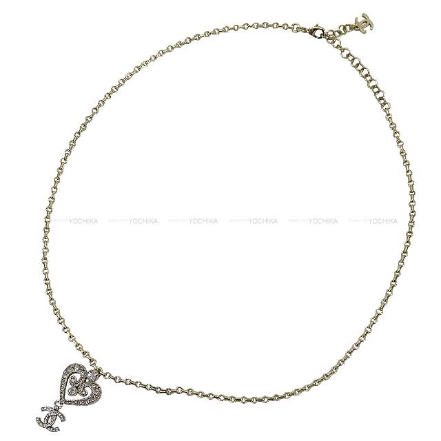 CHANEL necklace Heart COCO Mark Rhinestone Silver Champagne Gold HW ABC145[EXCELLENT][Authentic]