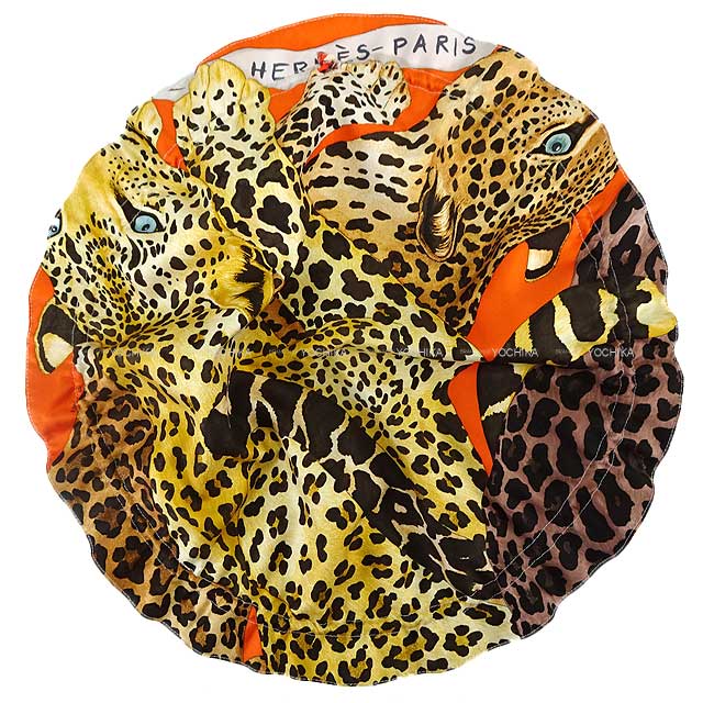 HERMES Pouch Pouch Petit H Reversible Coin GM LAZY LEOPARDESSE Orange Silk100%[BRAND NEW][Authentic]