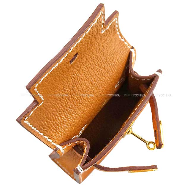 HERMES bag charm Kelly Twilly Gold Peau Porc(Pigskin) Gold HW Stamp B[EXCELLENT][Authentic]