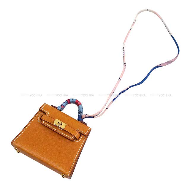 HERMES bag charm Kelly Twilly Gold Peau Porc(Pigskin) Gold HW Stamp B[EXCELLENT][Authentic]