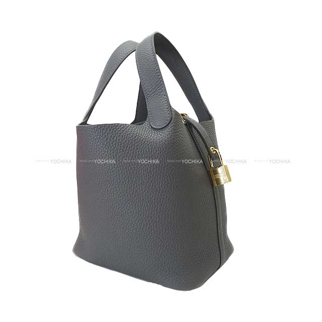 HERMES Handbag Picotin Lock 18 PM Ardoise Taurillon Clemence Champagne Gold HW Stamp K[BRAND NEW][Authentic]