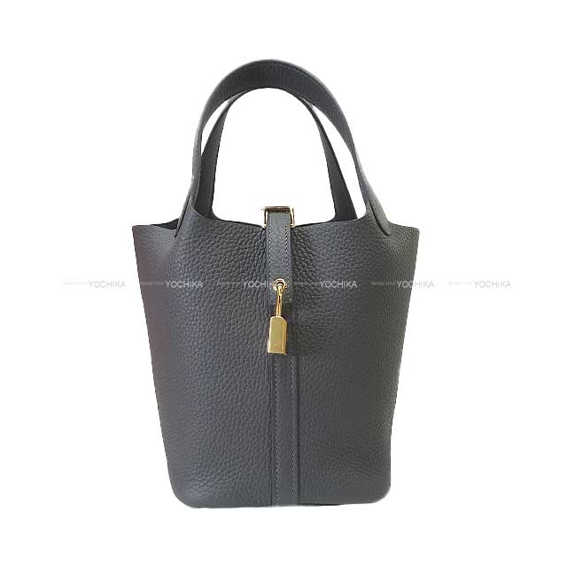HERMES Handbag Picotin Lock 18 PM Ardoise Taurillon Clemence Champagne Gold HW Stamp K[BRAND NEW][Authentic]