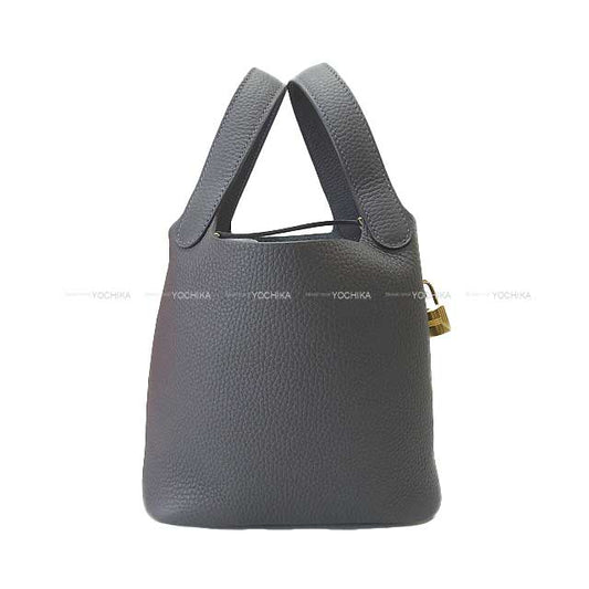 HERMES Handbag Picotin Lock 18 PM Ardoise Taurillon Clemence Champagne Gold HW Stamp K[BRAND NEW][Authentic]