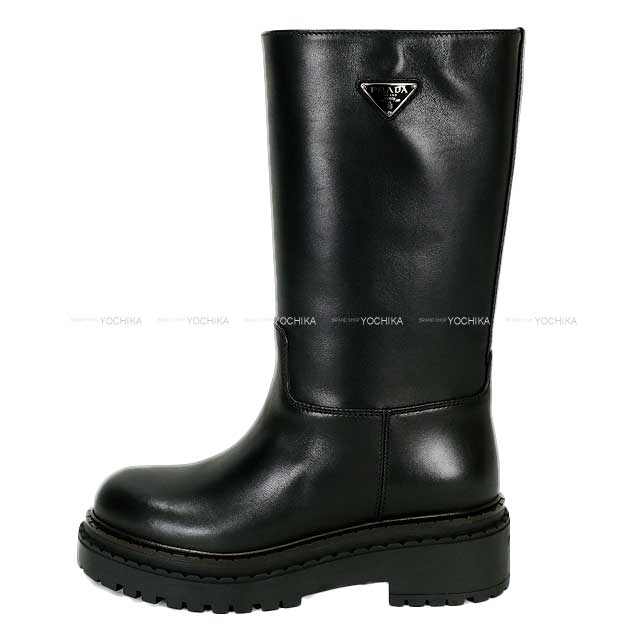 PRADA boots Leather triangle with logo plate Noir (Black) Calf Leather 37 1U635N.UZE_F0002_F_G055[ALMOST NEW][Authentic]