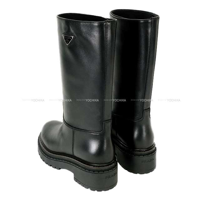 PRADA boots Leather triangle with logo plate Noir (Black) Calf Leather 37 1U635N.UZE_F0002_F_G055[ALMOST NEW][Authentic]