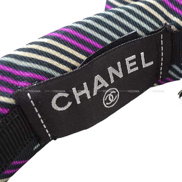 2024 SS Cruise  CHANEL hair accessories Catsuit Coco Mark Striped Ribbon Headband Black/White/Purple Silk[EXCELLENT][Authentic]