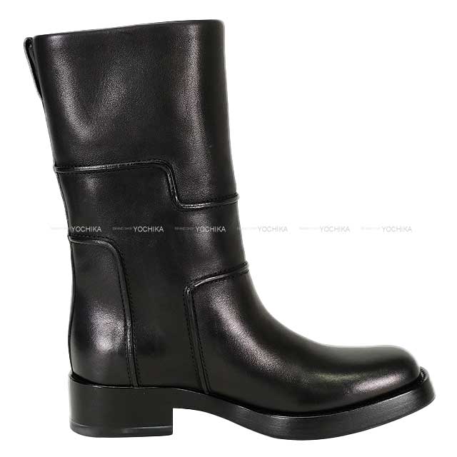 HERMES boots Ladies Short Biker H Logo #37.5 Noir (Black) Calf 37.5[EXCELLENT][Authentic]