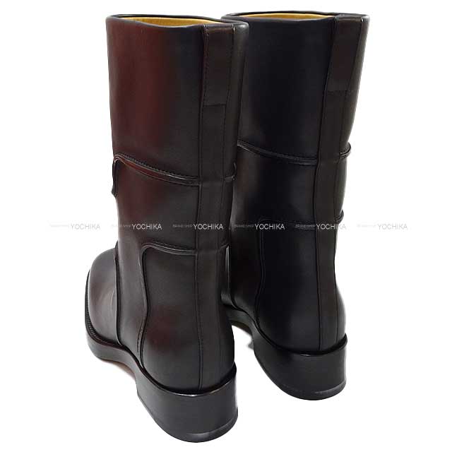 HERMES boots Ladies Short Biker H Logo #37.5 Noir (Black) Calf 37.5[EXCELLENT][Authentic]