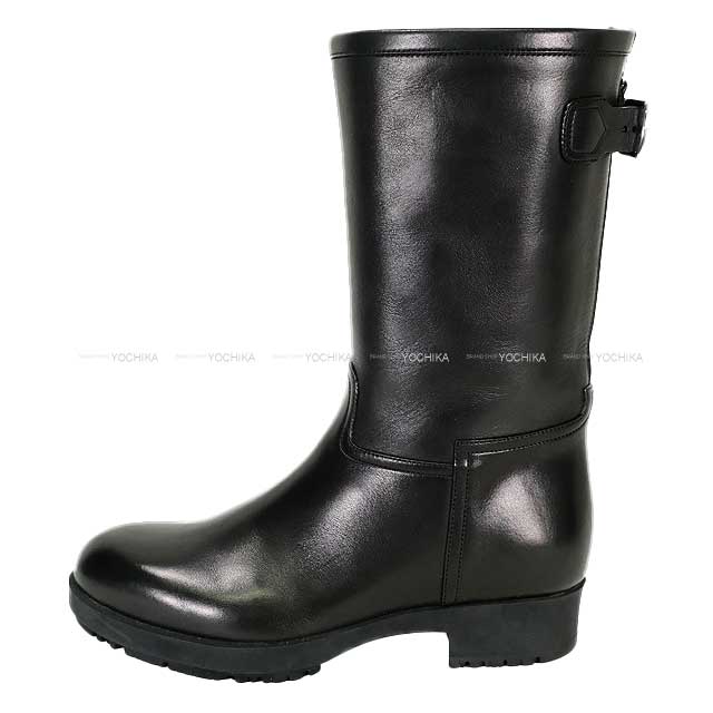 [Pre-loved] HERMES boots Women's Short H Logo Buckle Fastener Noir (Black) Calf 36.5 Silver HW[LIKE NEW][Authentic]